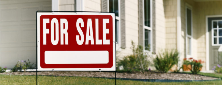 For Sale Sign on a Lawn in Front of a House